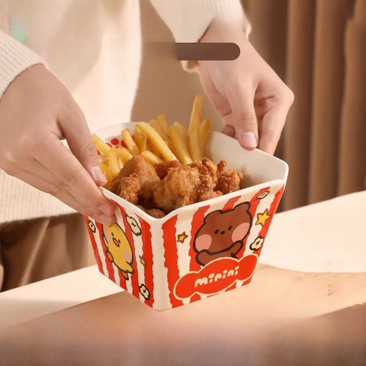 

Large Capacity Creative Salad Fruit Bowl Popcorn Ramen Bowl Snack Potato Chip Bowl Stainless Steel Ceramic Square Bowl