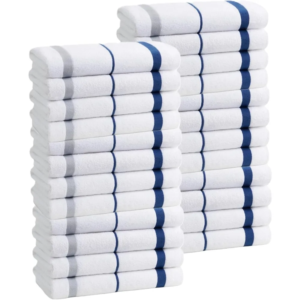 

Terry Horizontal Sailor Stripes Beach Pool Towels - Set of 24 Pcs - 30in X 60in - 400 GSM - Luxury Hotel Towels 24-Pack (Navy)