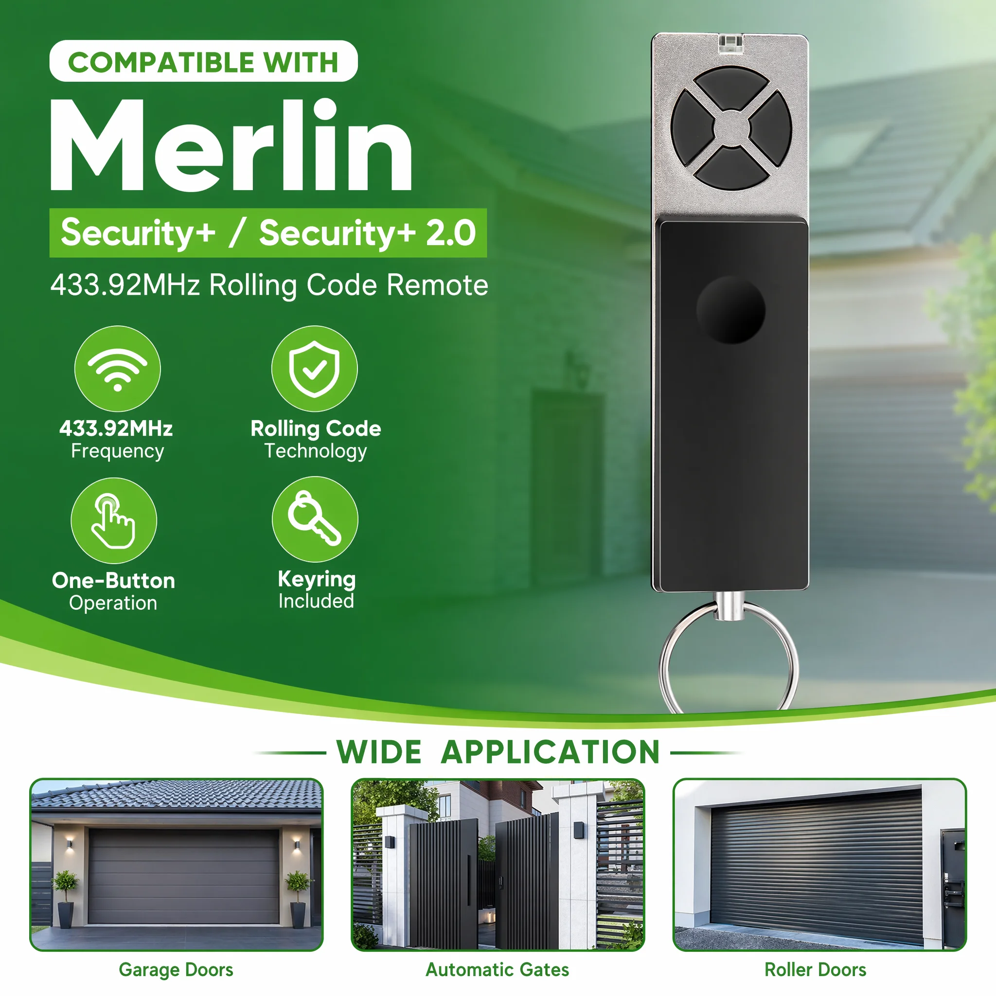For Merlin Security+ 2.0 433.92MHz Garage Door Remote & Keypad for Merlin MT60PP C945 C943 CM842 E950M E945M E940M Rolling code