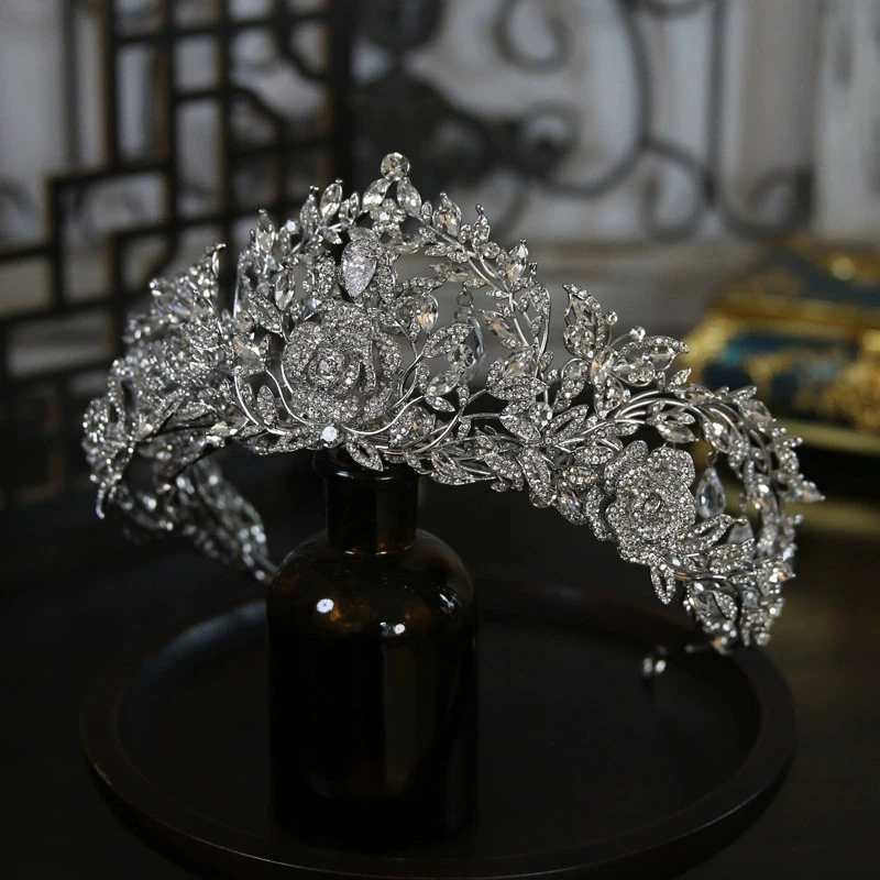 Luxury Double Layer Rose Wedding Hair Crown Tiaras Accessory Grand Bride Combination Headpiece Jewelries
