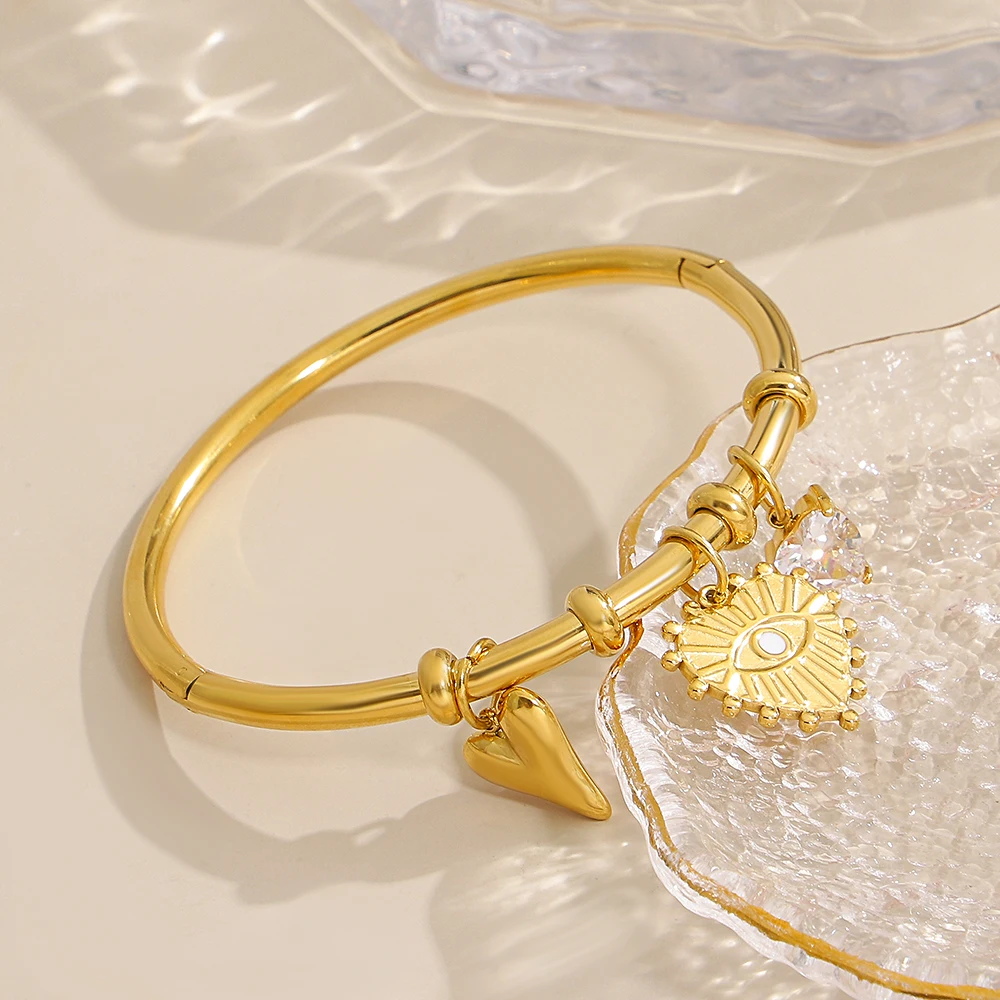 

Glossy Rhinestone Stainless Steel Round Bracelet Bangle for Women Retro Tree of Life Heart Spring Bangle Waterproof Jewelry Gift