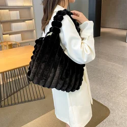 Women Plush Tote Handbag Large Capacity Soft Satchel Bag Versatile Fashion Casual Shopping Tote Bag
