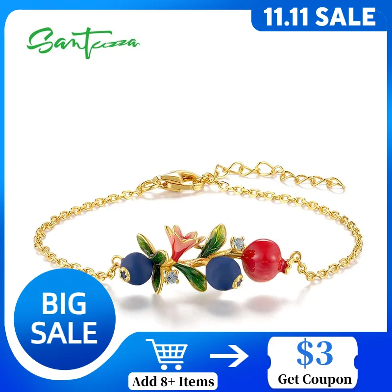 

SANTUZZA настоящий регулируемый браслет из стерлингового серебра 925 пробы для женщин, черника, фрукты, подарки на годовщину свадьбы, ювелирные изделия