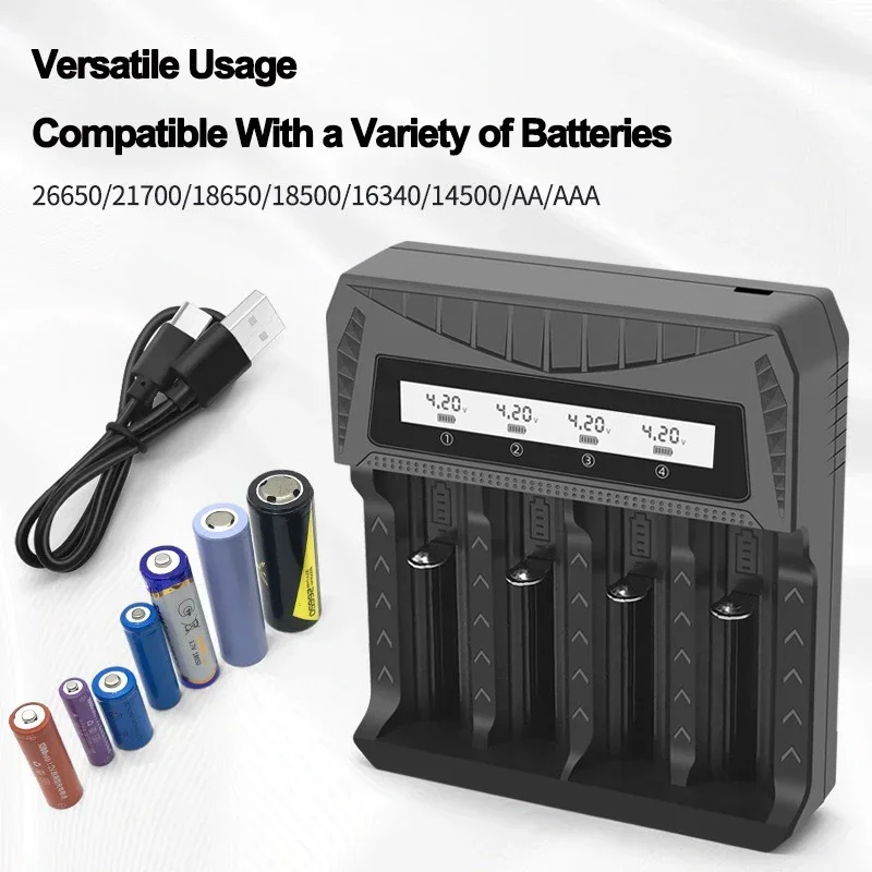 1/2/4 Slots Intelligent LCD Battery Charger for 18650 4.2V Rechargeable Lithium Battery 1.2V Rechargeable NI-MH AA/AAA Battery