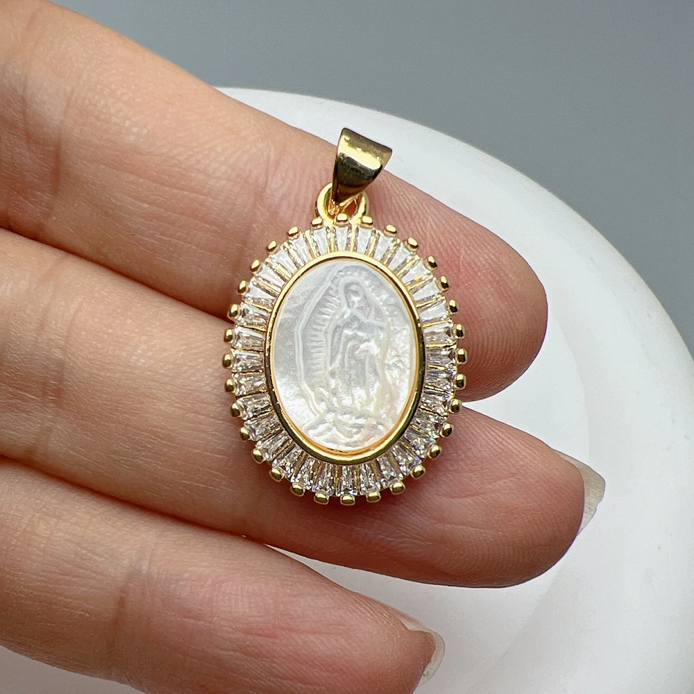 Metal Medal Zircon Sea Shell Saint Benedict Virgin Guadalupe Pendants Charms For Jewelry Making Women Classic Religious Necklace