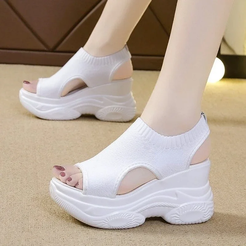 Comemore Women Sport Sandals Mesh Casual Ladies Wedge Shoes 2022 Platform Slip-On Female Sandalias Soft Thick Bottom White Mujer