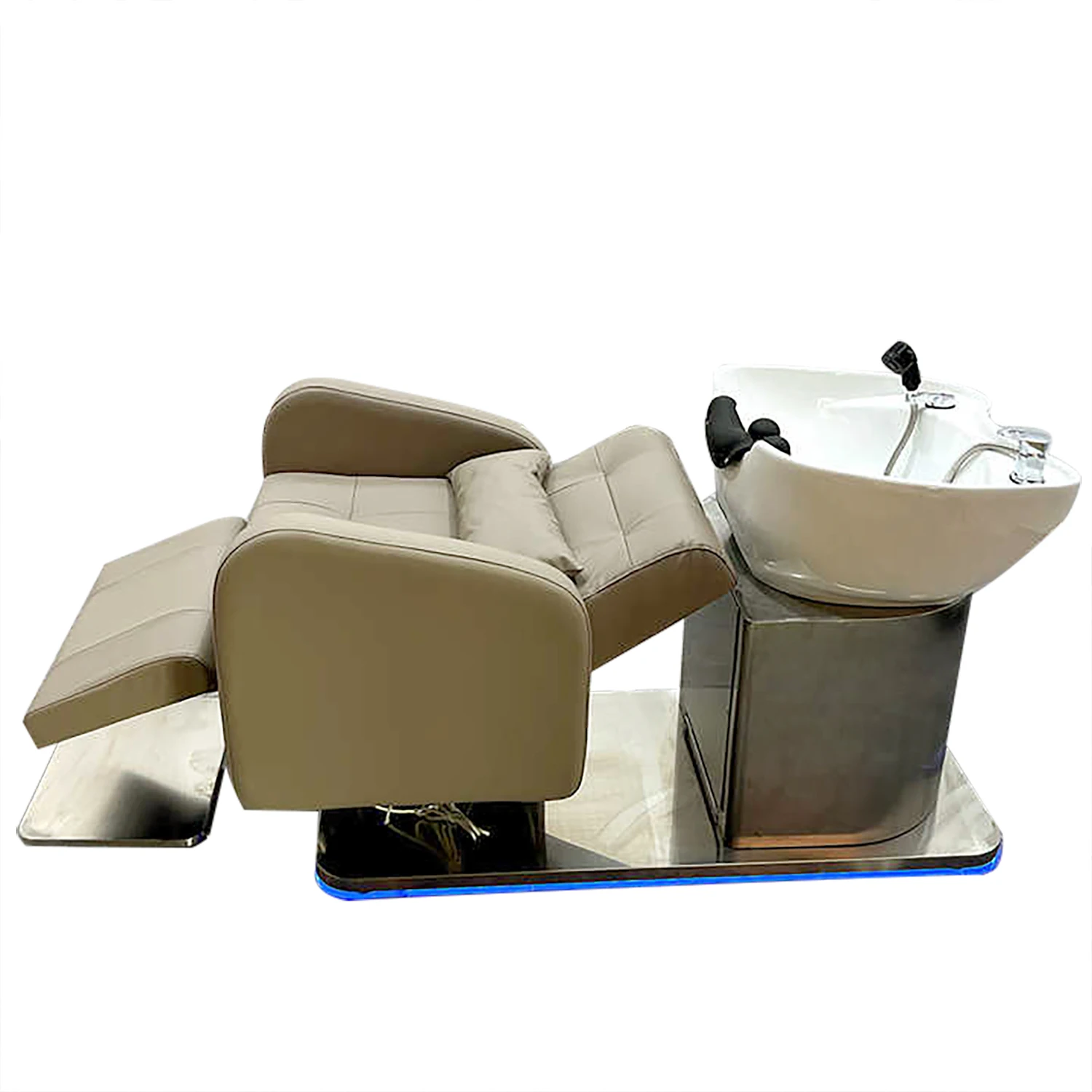 

Modern Hair Salon Beauty Chair Barbershop Popular LED Styling Shampoo Chair with Shampoo Basins