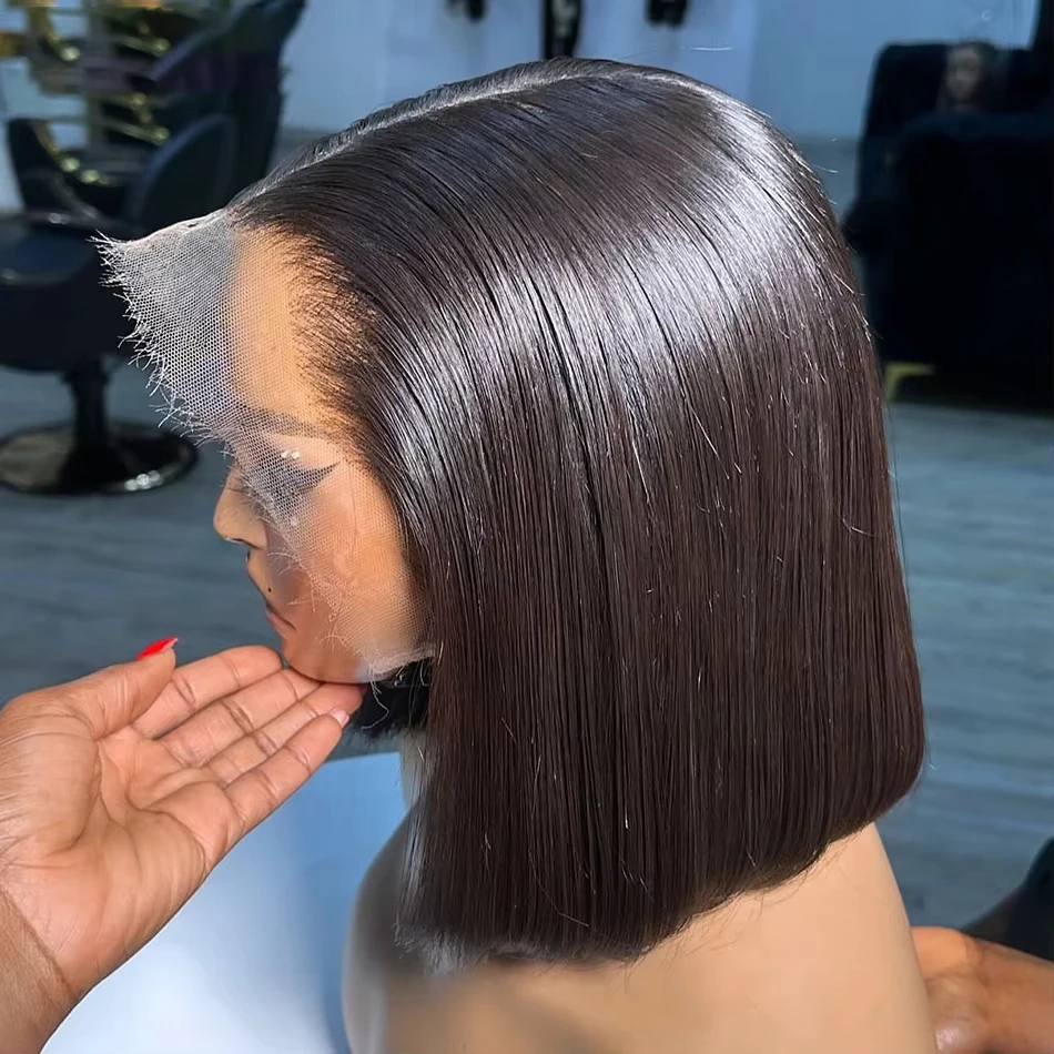 

13x4 Bone Straight Short Bob Wig Human Hair For Women Brazlian Remy Pre Plucked Short Bob Straight Lace Front Human Hair Wig