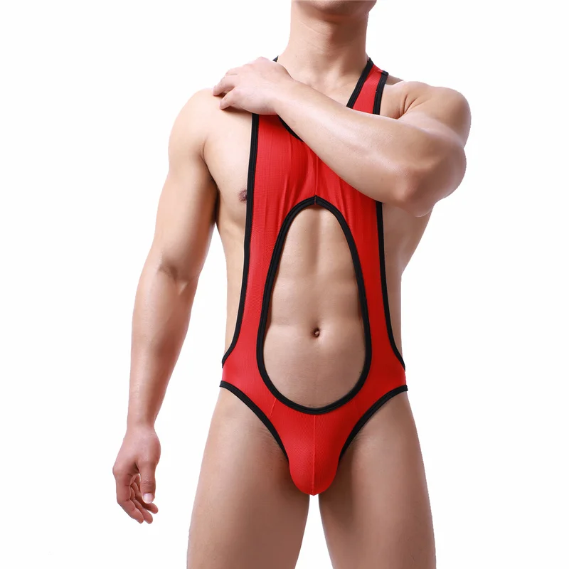 Open Butt Stretch Leotard Sexy Mens Undershirts Gay Jockstrap Jumpsuit Wrestling Singlet One-piece Bodysuit Sexy Men Underwear