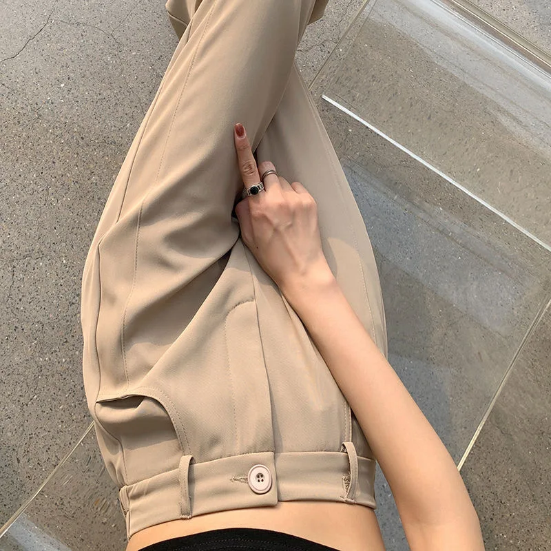 

2025 Hot-Selling Banana Suit Casual Pants Women Spring Summer Thin High-Waist Split Narrow Anti-Wrinkle Wide-Leg Pants S