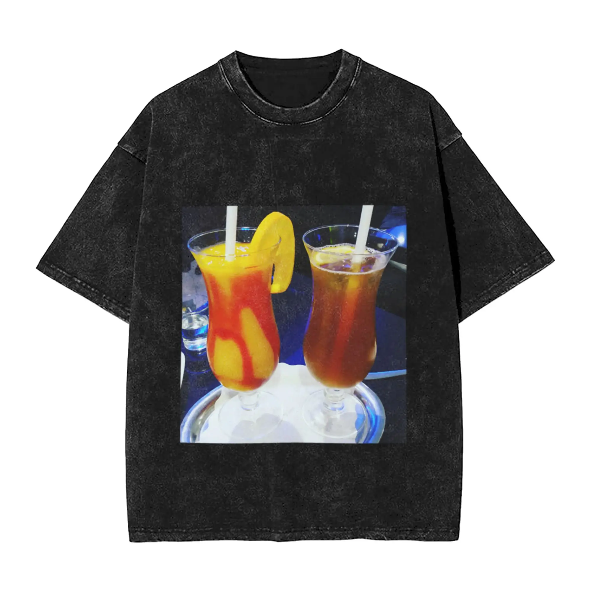 Cocktails  drinks Unique Stylish A Washed T Shirt Men's Women's Oversized Cotton Tees Tops
