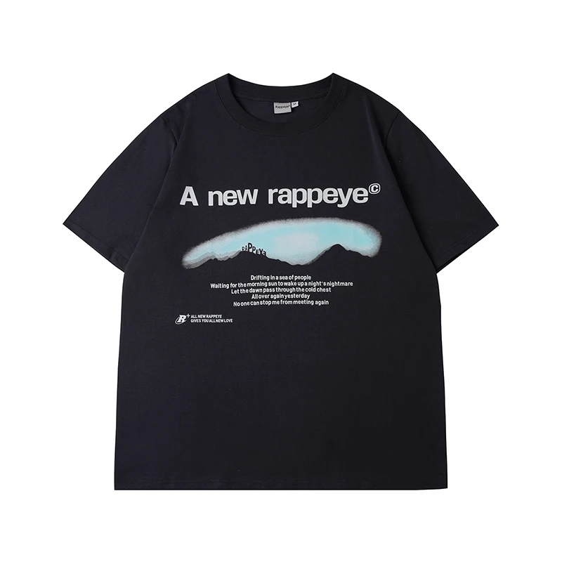 

Motorcycle Mountain Sunset Print Retro Trendy Brand Couple Loose Casual Versatile Cotton T-Shirt Summer