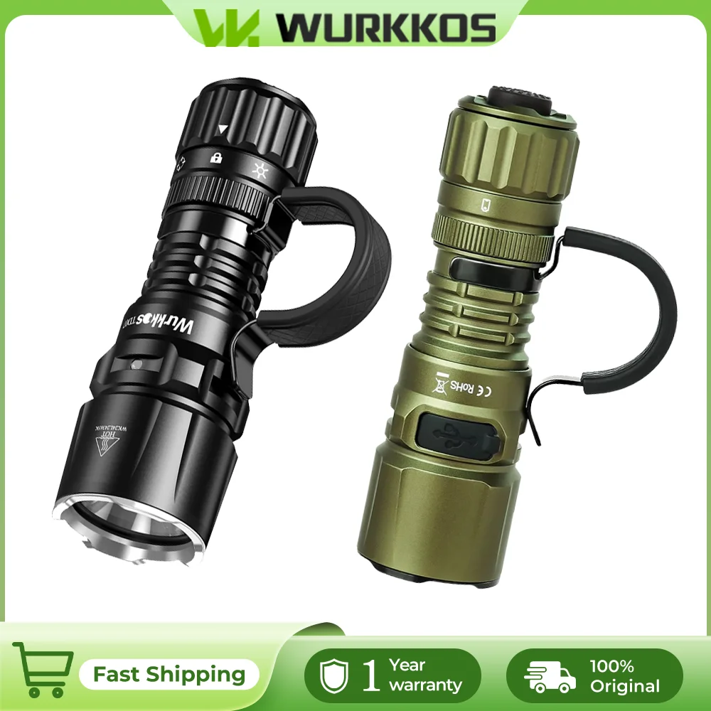 Wurkkos TD07 1300LM Tactical Flashlight 479M Long Throw IP68 Waterproof 18350 Battery Torch Dual Switches and Ring Handle Grip