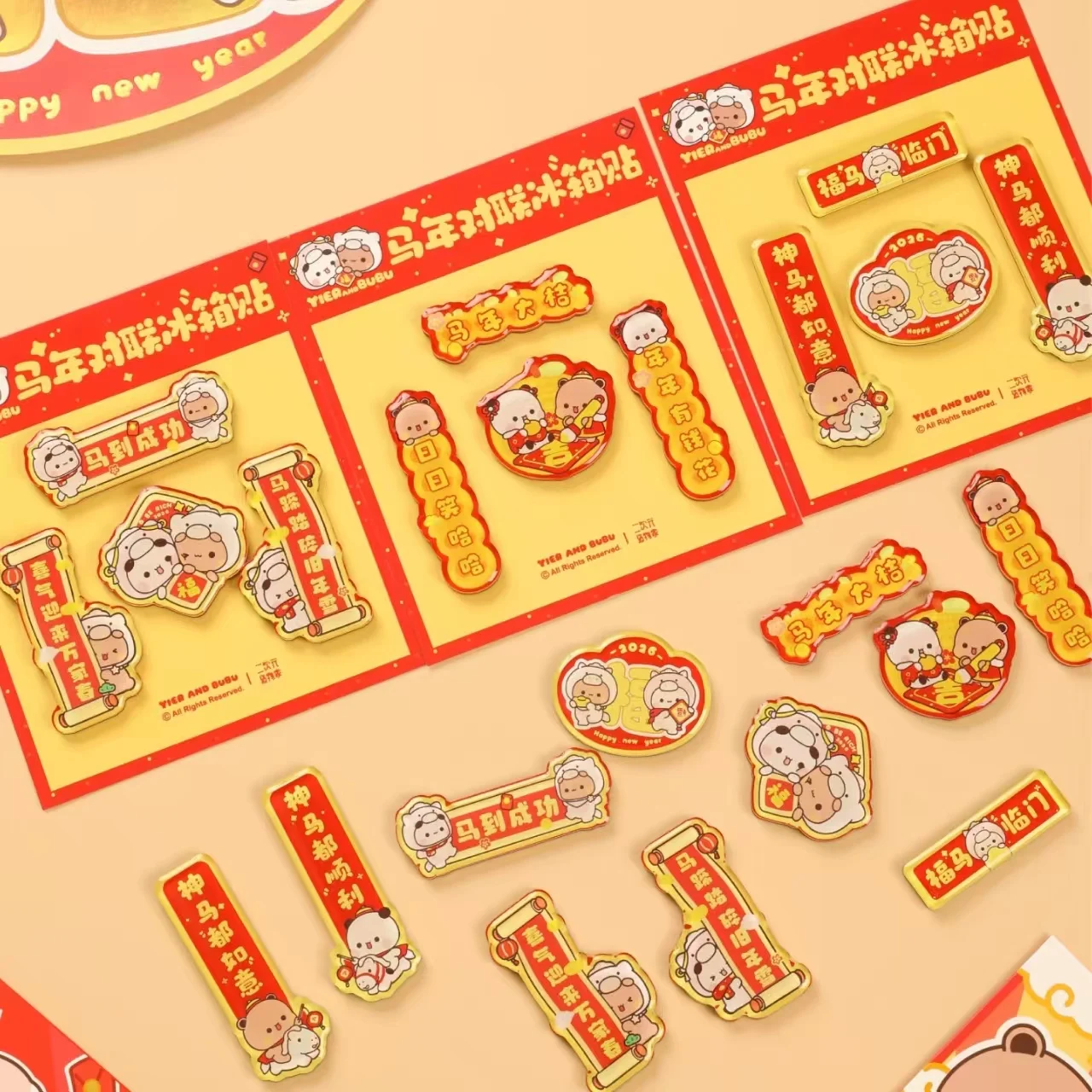 

Магнитные наклейки на холодильник 2026: Год Лошади, мультяшные акриловые магниты Иер и Бубу, декор для двери и холодильника к Китайскому Новому году