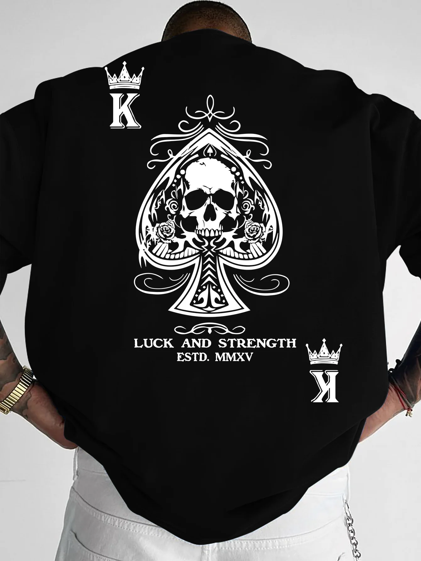Herren Spade K Skull Grafik-T-Shirt Übergroßes Lässiges Streetwear Kurzarm-Shirt