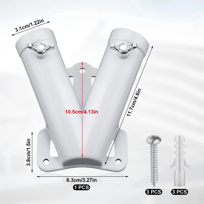 Double Flagpole Bracket Holder, V Shape Aluminum Alloy Flagpole Wall Mount Bracket Windproof Flag Bracket Mounting