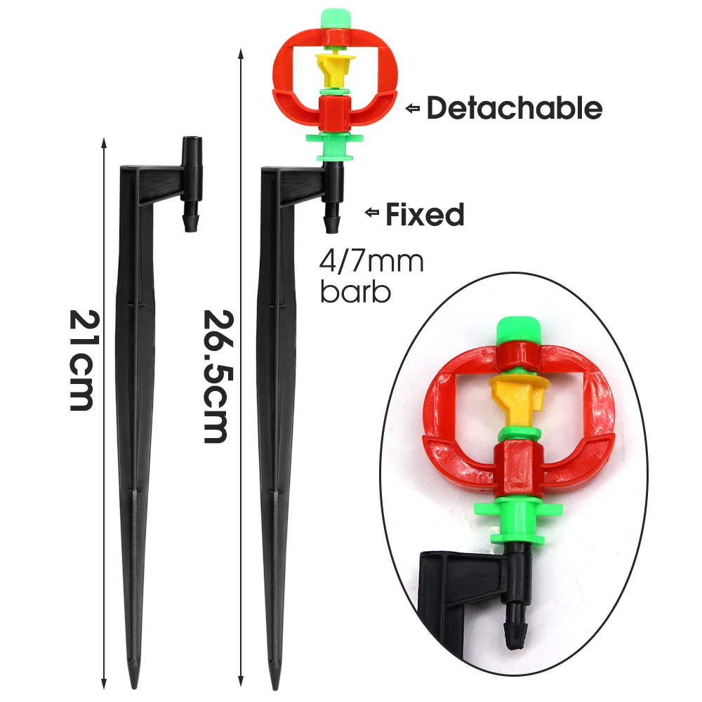 5PCS 360 Degrees Rotating Spray Garden Sprinklers Nozzles 1/4'' Barb Joint  with 21cm Stake Adaptor Mist Nozzle Watering System