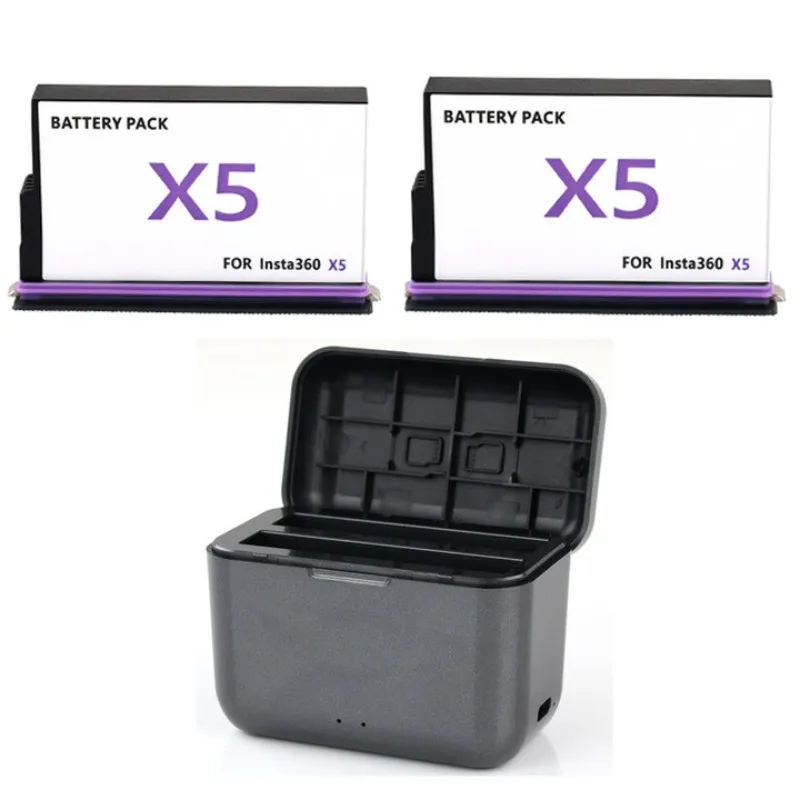 4.48V 2800mAh Battery Dual Charger & Dual Battery Case Charger Kit for Insta360 X5 Fast Charging Storage Box for Insta360 X5