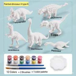 6pcs Coloring Dinosaur Plus 12 Color Paint Set Toys For Children Painting Diy Toys Doodle Handmade Educational Toys easter gift