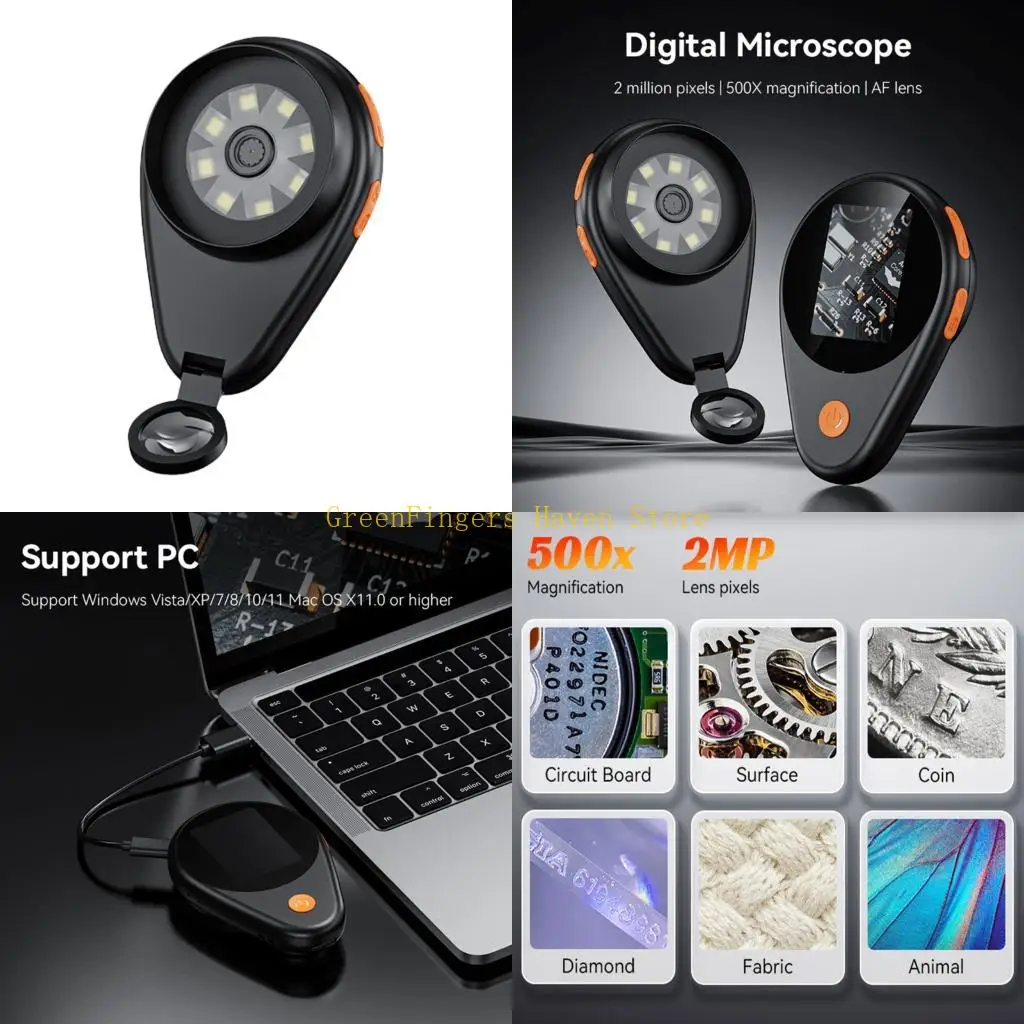 

F68D 500X Magnification Portable Digital Microscope For Jewelry Analysis 2MP Camera 8 Adjustable LEDs Autofocus Feature