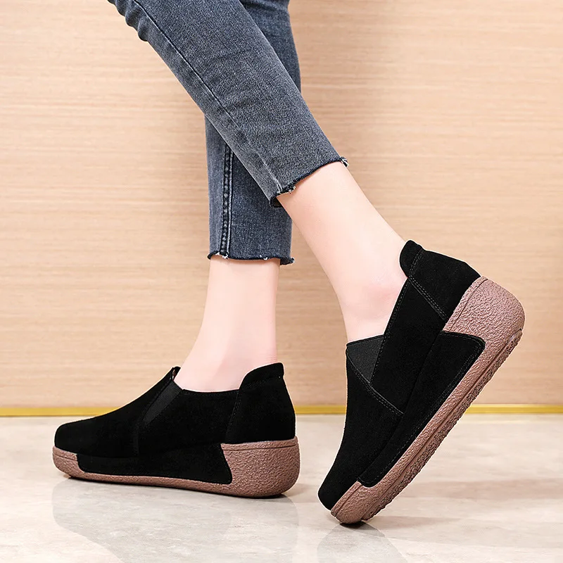 Fashion Spring Autumn Women Flats Platform Loafers Ladies Genuine Leather Comfort Wedge Moccasins Orthopedic Slip on Sneaker