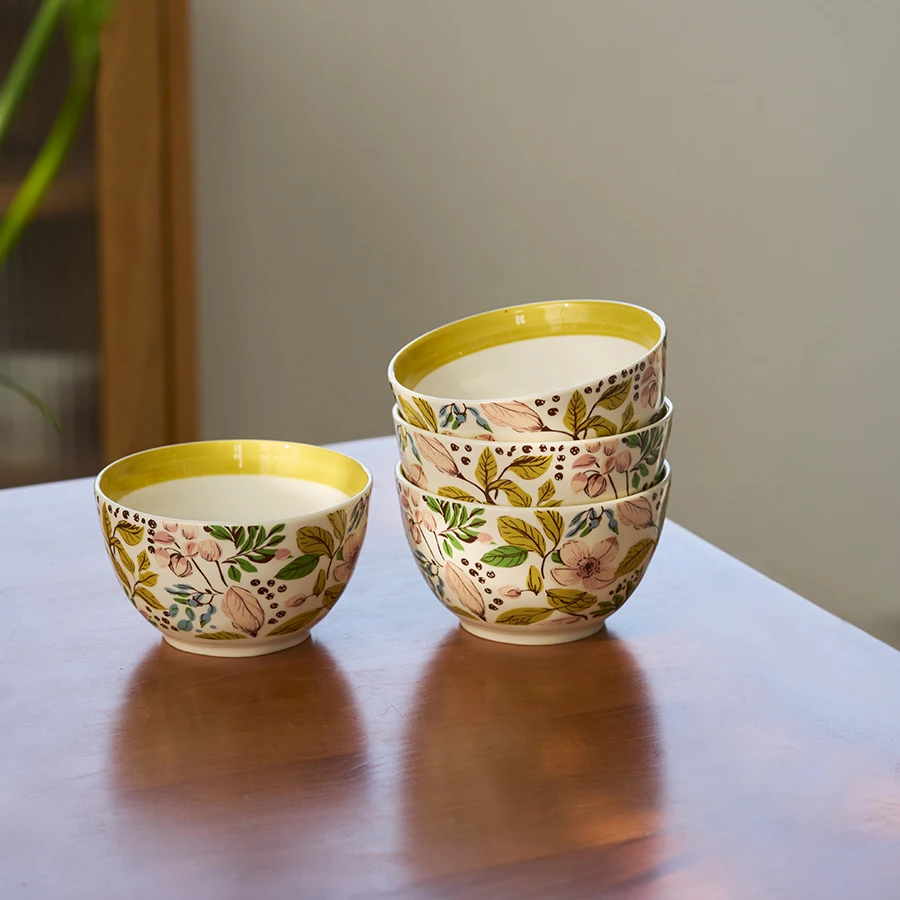 السيراميك 4.5 بوصة أطباق الأرز 6 بوصة وعاء المعكرونة 8 بوصة لوحة 10 بوصة أطباق الربيع Ins شعبية زهرة مطبوعة أواني الطعام المنزلية #5