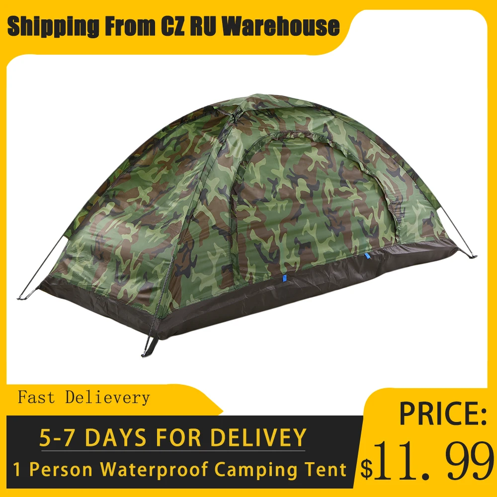 Camping Tents 1/2 Person Waterproof Camping Tent PU1000mm Polyester Fabric Single Layer Tent for Outdoor Travel Hiking