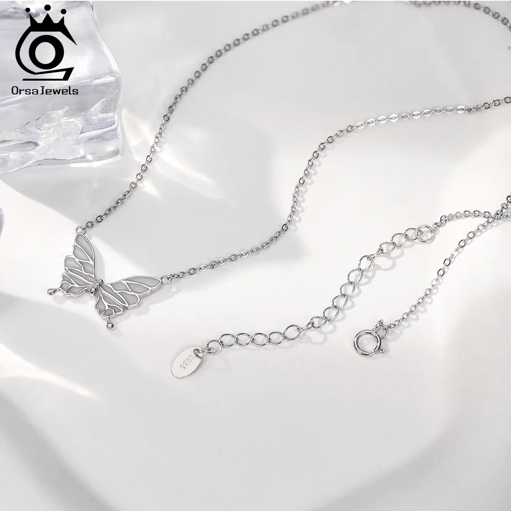

ORSA JEWELS Elegance 925 Sterling Silver Fluorescence Butterfly Necklace Exquisite Pendant Chain Jewelry for Women SN357