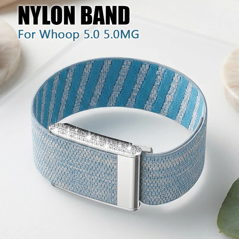 Luxury Nylon Strap+Single file Diamond Case for Whoop 5.0 5.0MG Sport Loop Band Wristband for Women Breathable Replace Bracelet