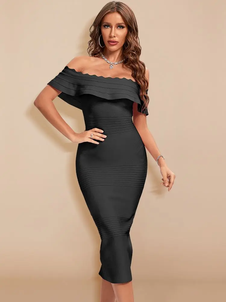 Ruffles Split Bodycon Dress 우아한 여성 럭셔리 레드 이브닝 웨딩 붕대 드레스 XL 연예인 Vestidos Party Maxi