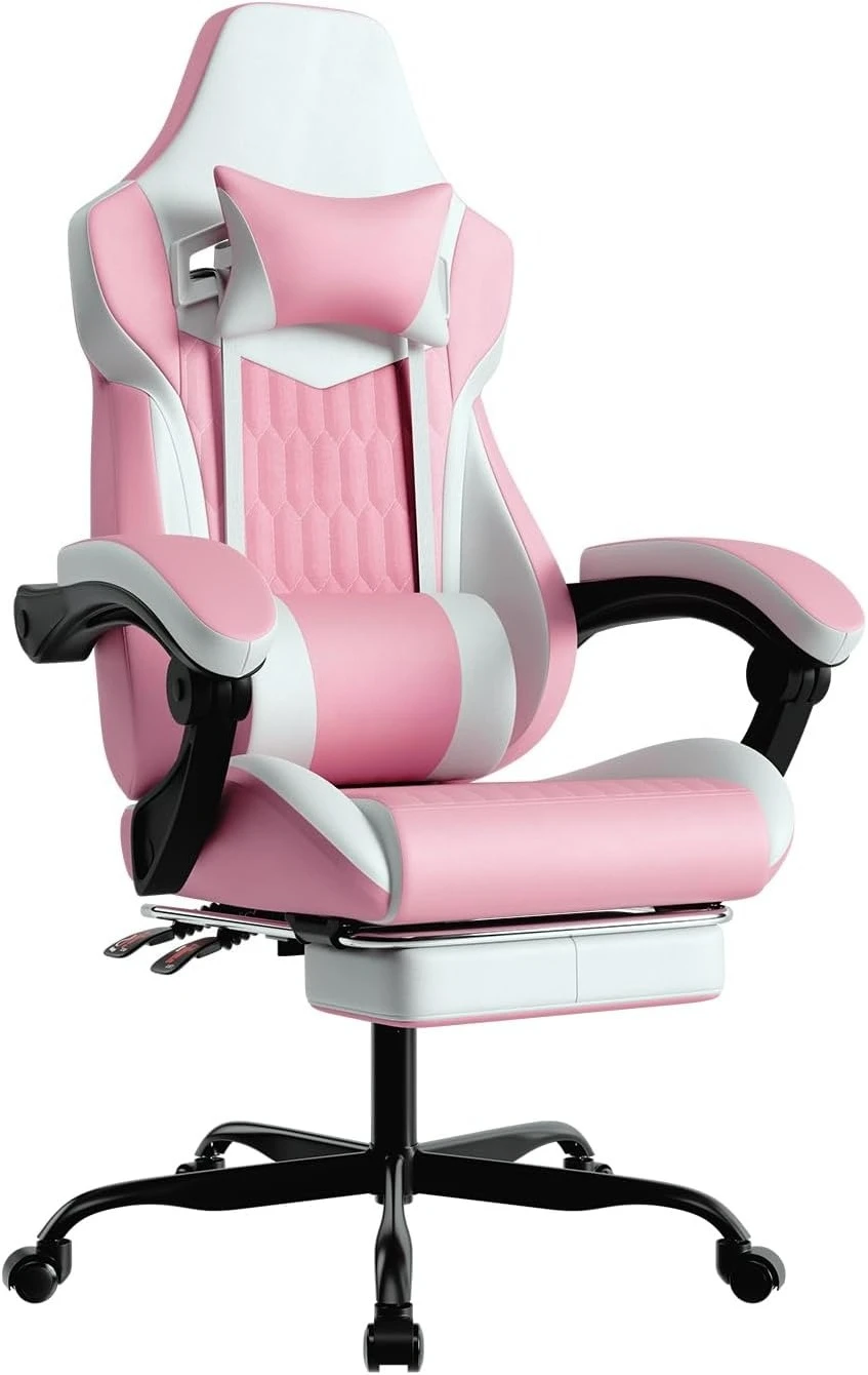 Gaming Chair Leather High Back Ergonomic with Adjustable Headrest Lumbar Support All Seasons Universal Pink
