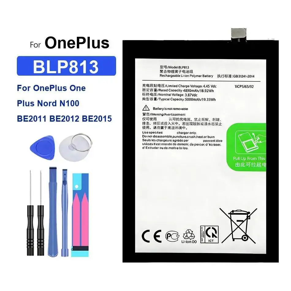 

5000Mah Fast Charging Mobile Phone Battery BLP813 For Oneplus One Plus Nord N100 BE2011 BE2012 BE2015