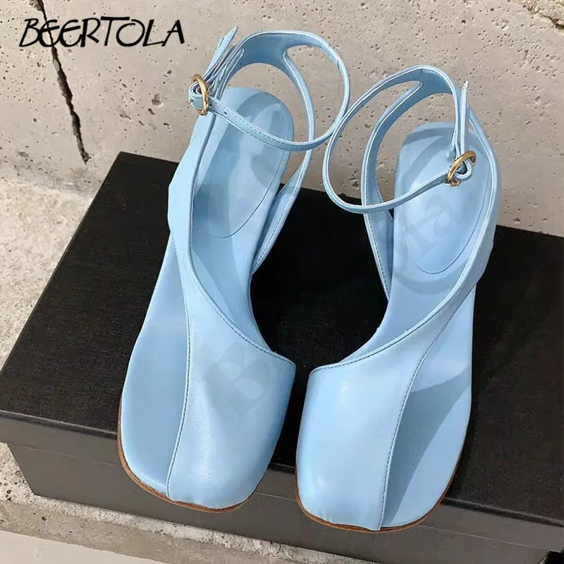 Side Hollow Half-Closed Toe Split-Toe Sandals Square Toe Special-Shaped Heels Sexy Thong Sandals Ladies Fashionable Sandals