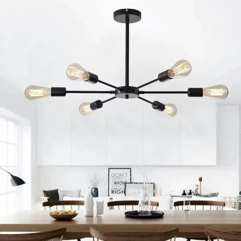 Modern Ceiling Chandelier 6/8 Heads Iron Black Lighting Fixtures Living Room E27 Suspended Ceiling Light Chandelier Home Decor