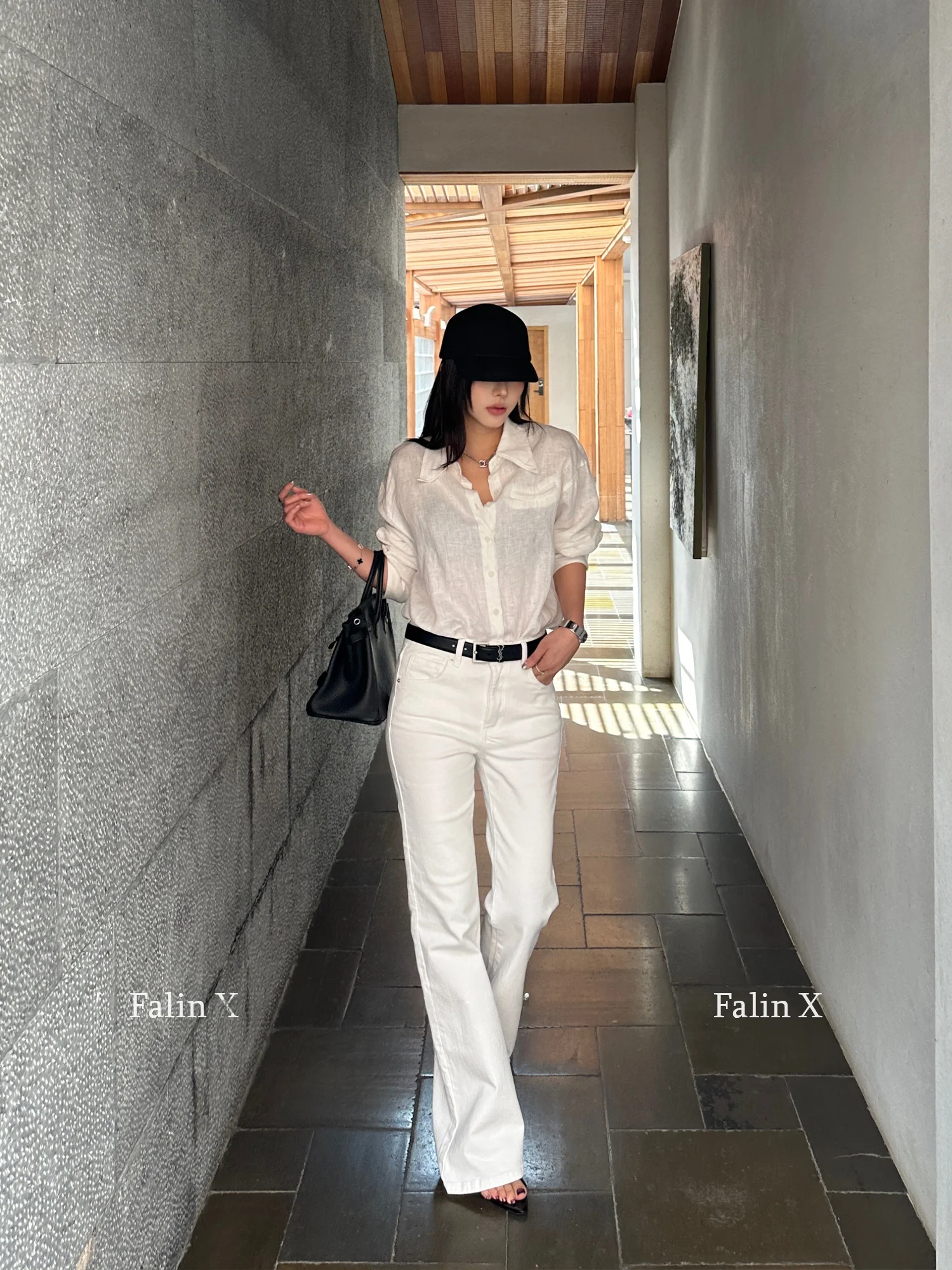 

Falin X White Bell Bottom Jeans Women's mid Low Waist Design Sensation Spring Slimming American Retro Long Pants