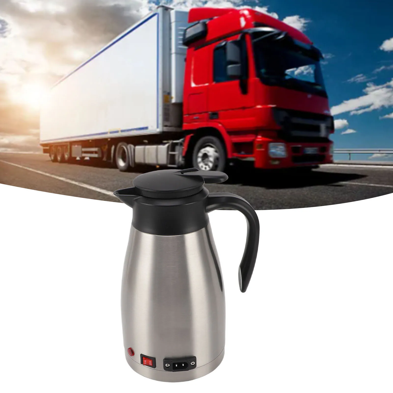 12V Electric Car Kettle Portable Stainless Steel 1300ML Large Capacity Electric Car Water Boiler for Outdoor Travel Car Kettle