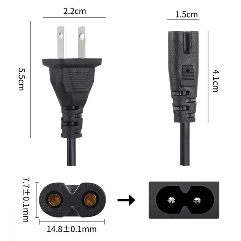 EU Power Cable 2pin IEC C7 US Power Extension Cord For Dell Laptop Charger Epson Printer Radio Speaker PS4
