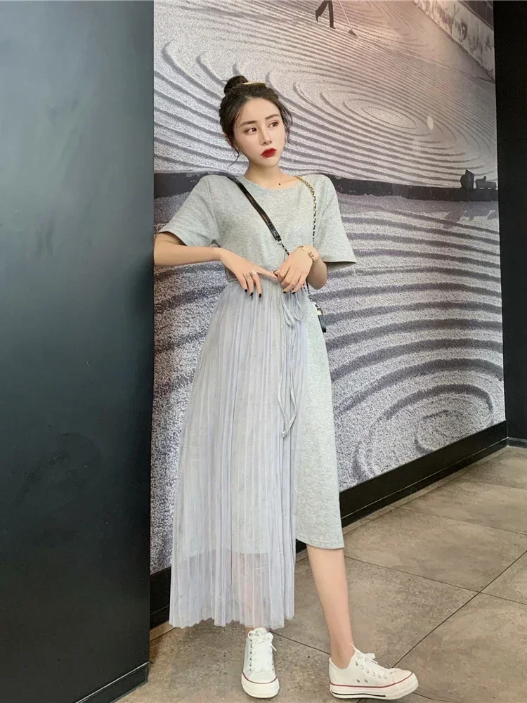 女性用半袖Tシャツドレス,ルーズニットTシャツ,女性用ロングドレス,気質,夏,新品,sp419