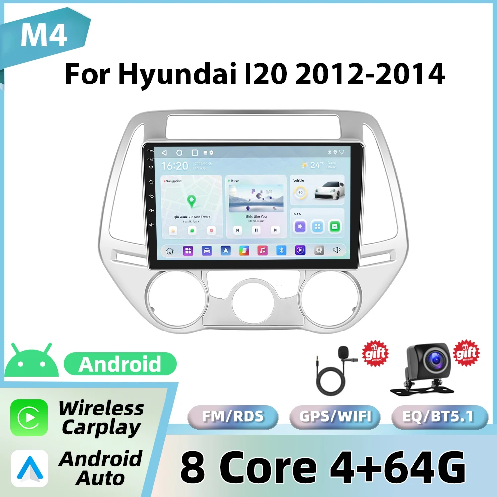 Podofo 9'' draadloze CarPlay autoradio voor Hyundai I20 2012-2014 Android GPS navigatie autoradio FM/RDS BT EQ