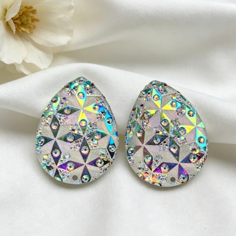 

30 * 40mm droplet shaped resin sewn rhinestones, used for jewelry earring production DIY decoration 20 pieces/batch