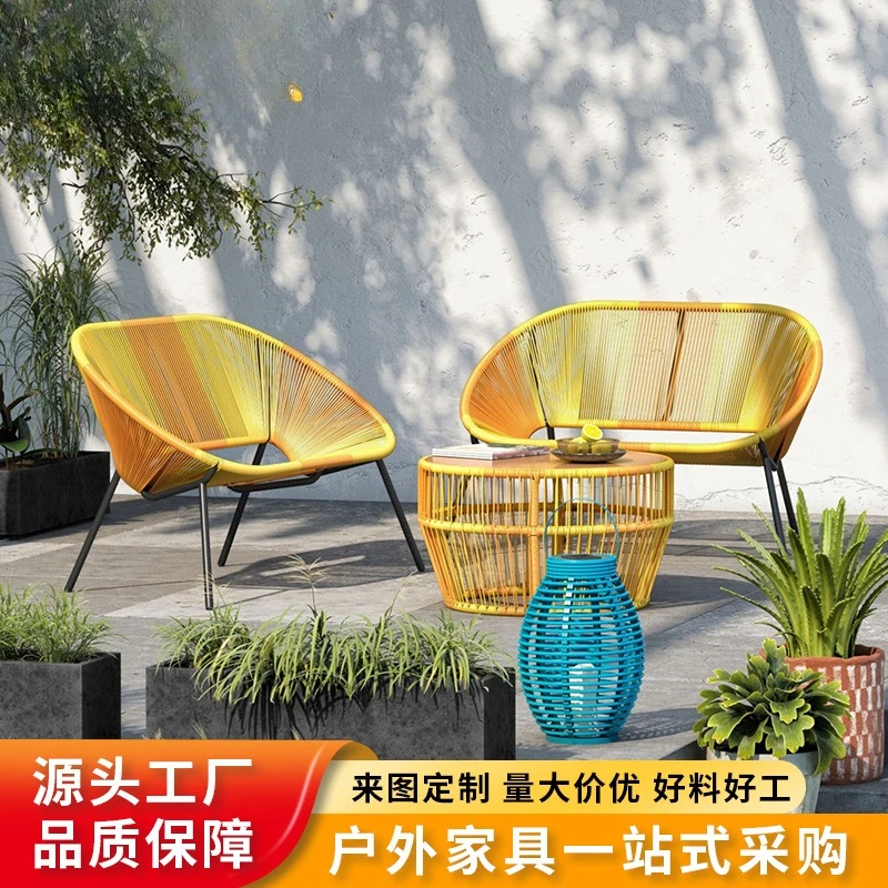

Outdoor balcony courtyard rattan table and chair coffeetable combination outdoor terrace waterproof and sunscreen casual backre
