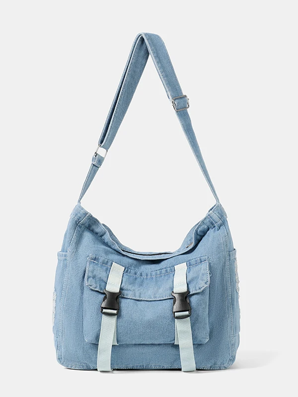 

Retro Japanese Sle Large Capaci Denim Bag Casual Commuter Crossbody Bag Versatile Class Commute Single oulder Tote Bag