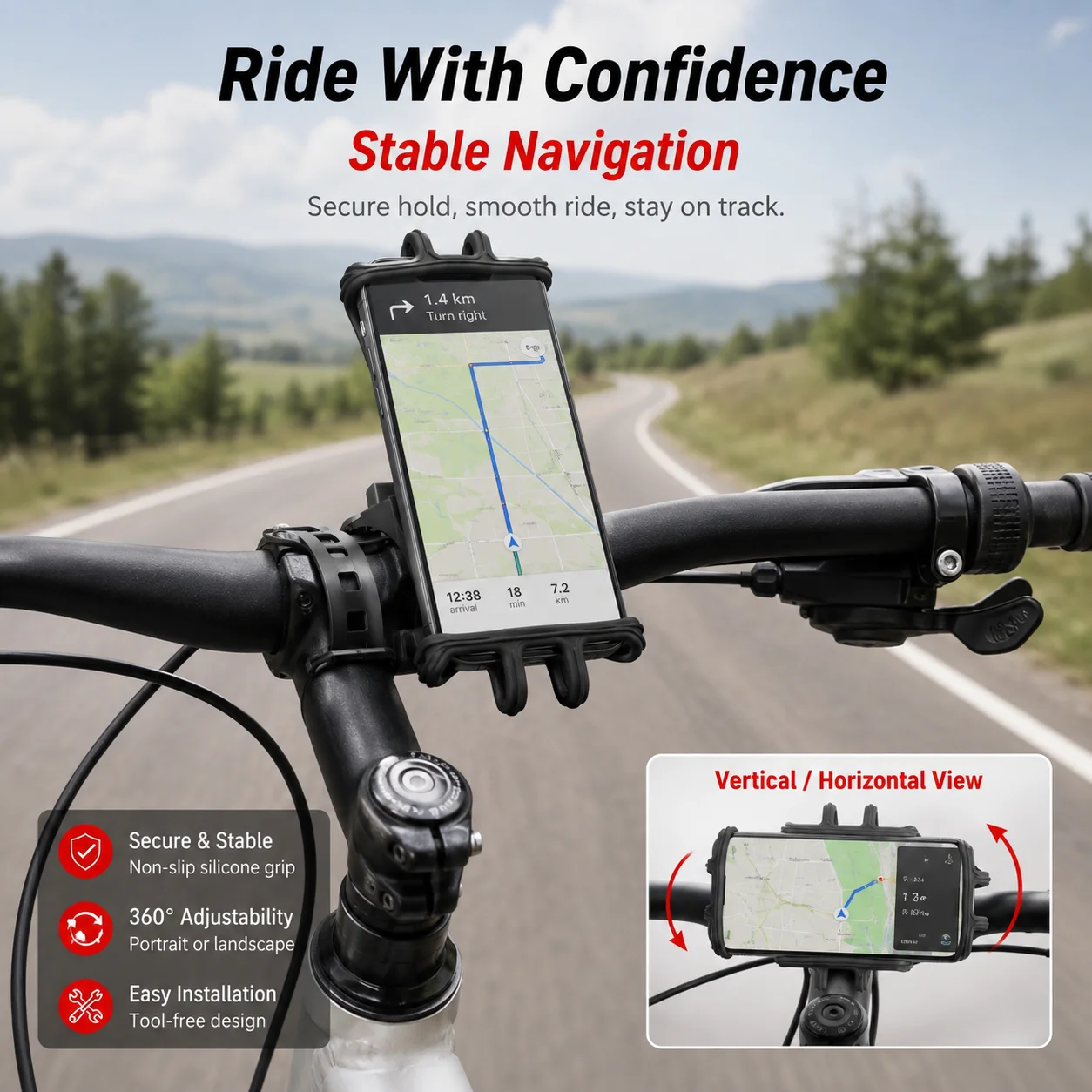 PINMOAP 1P Bike Handlebar Phone Bracket Universal Smartphone Holder Shock Absorbing Clamp For Road MTB Scooter Cycling Navigatio