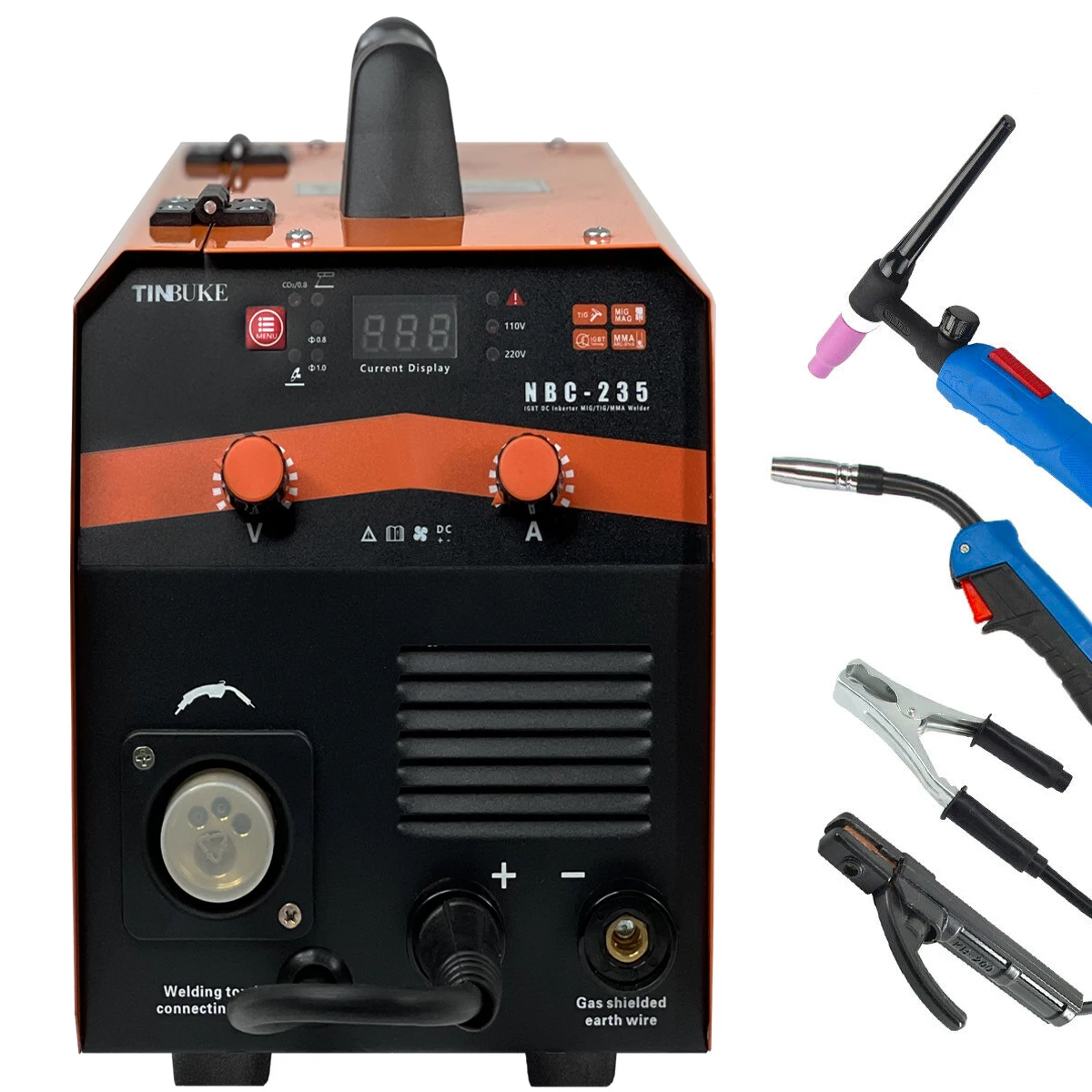 TINBUKE Automatic MIG Welding Machine 3 in 1 MIG/TIG/MMA  Stick NBC-235 110/220V MIG Welding With CO2 Inverter Machine