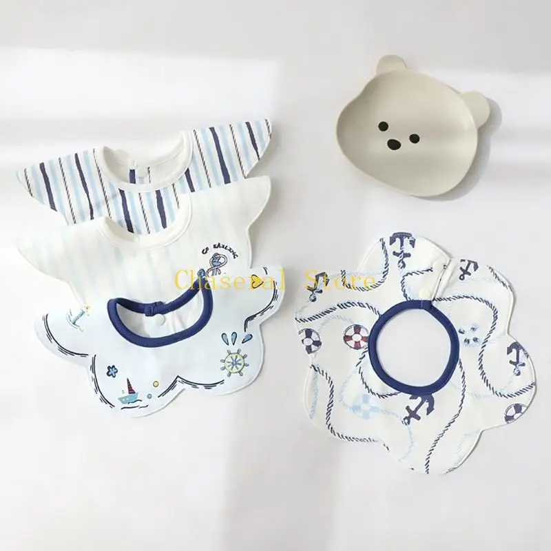 

E7CE 2Pcs/lot Breathable Baby Bibs Newborn Drooling Bib Waterproof Burp Cloth 3-Layer