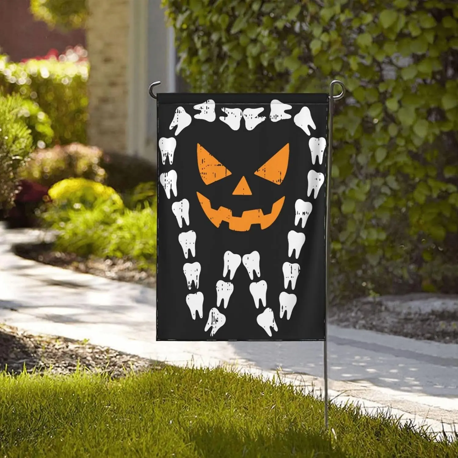 Halloween Pumpkin Face Teeth Decorative Garden Flag, 12×18 Inch Double Sided Welcome Banner Seasonal Home Decor for Outdoor  yyi