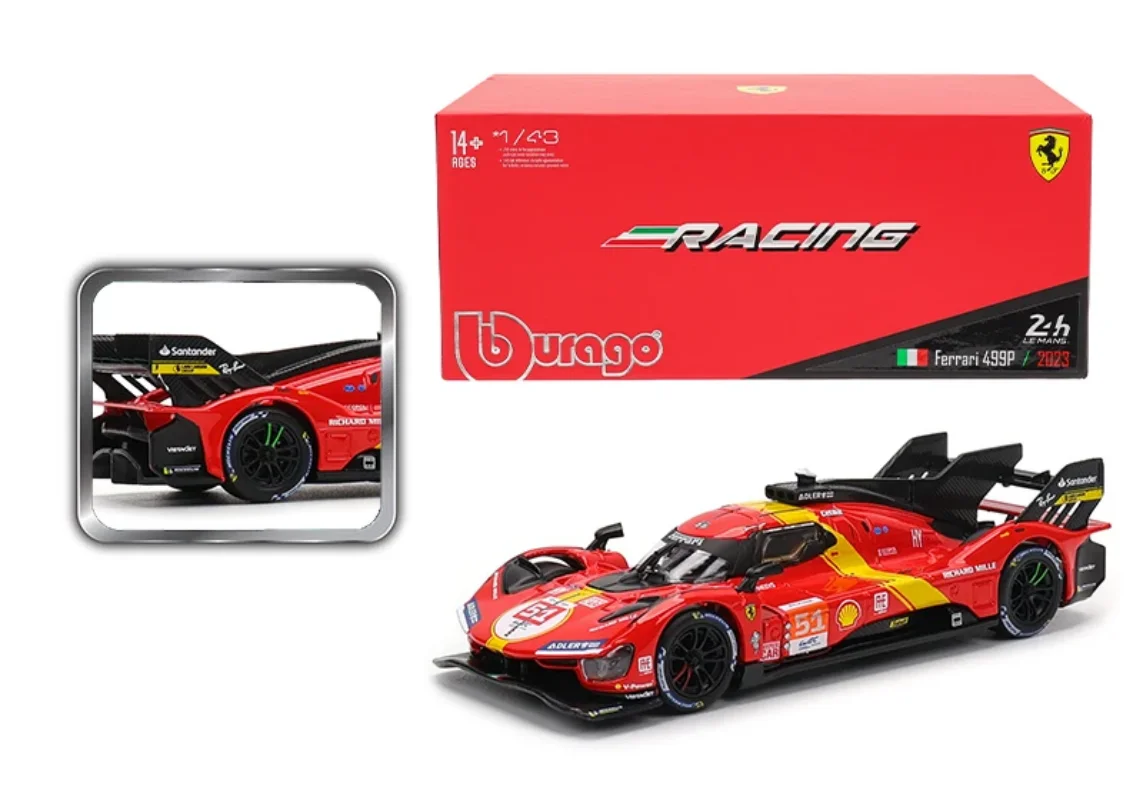 Bburago 1:43 le mans ferrari 499p 2022 488 250 512 liga de luxo veículo diecast puxar para trás carros modelo brinquedo coleção presente