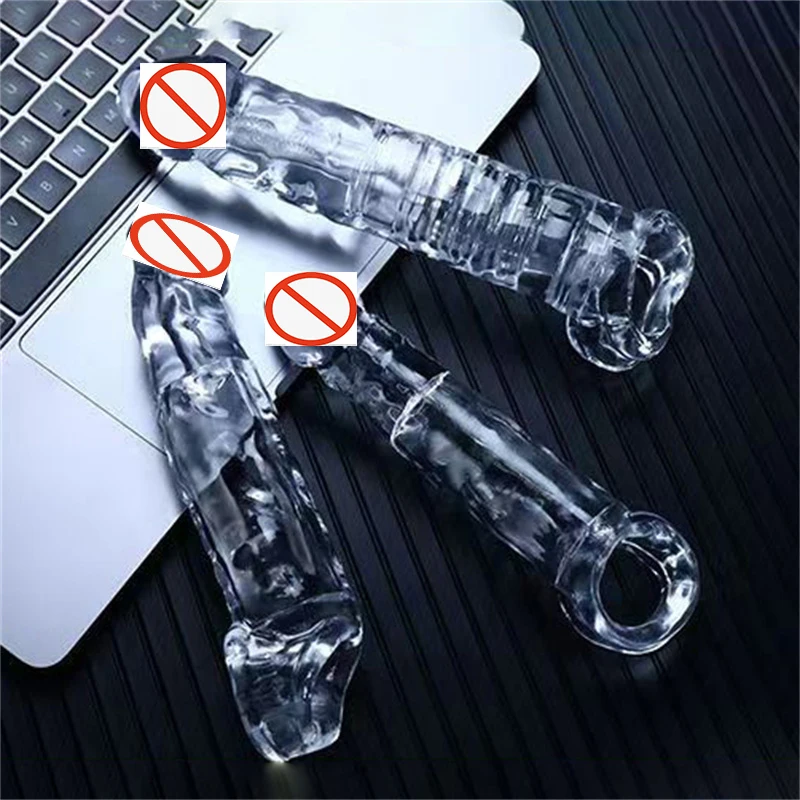 Male Extend Sleeve Penis Extender Condoms Reusable Dildo Enhancer Sex Toys For Men Delay Ejaculation Cock Nozzle