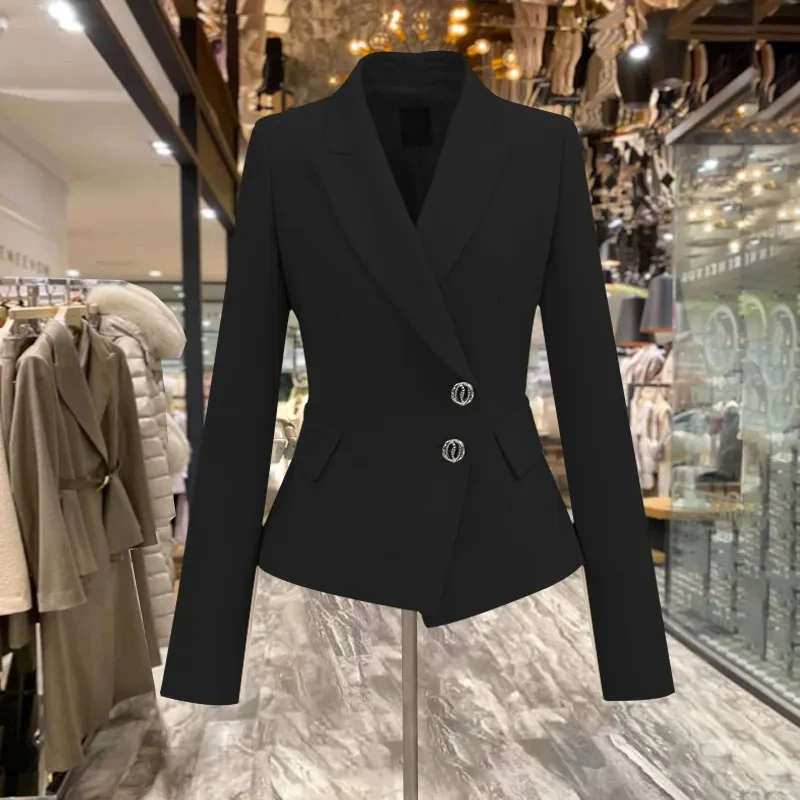 Professional Black Suit Jacket Woman 2023 Spring Fall Temperament Irregular Blazer Women\'s Slim Solid Sleeve Blazers Office Lady