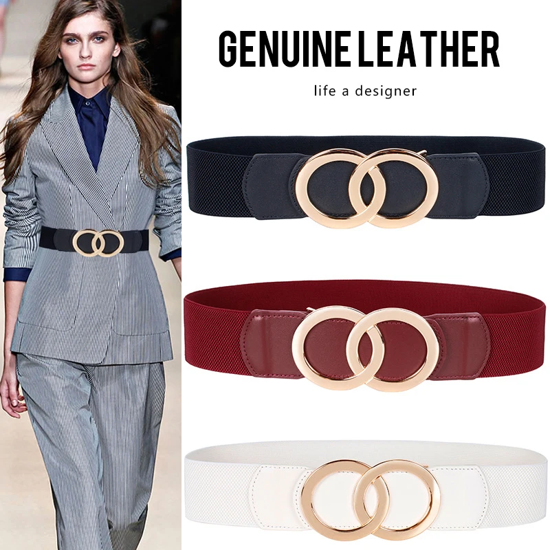 

Women's Elastic Wide Waist Belt Stretchy Retro Cinch Belts Fashion Waistband with Double Circle Buckle for Dresses Coat